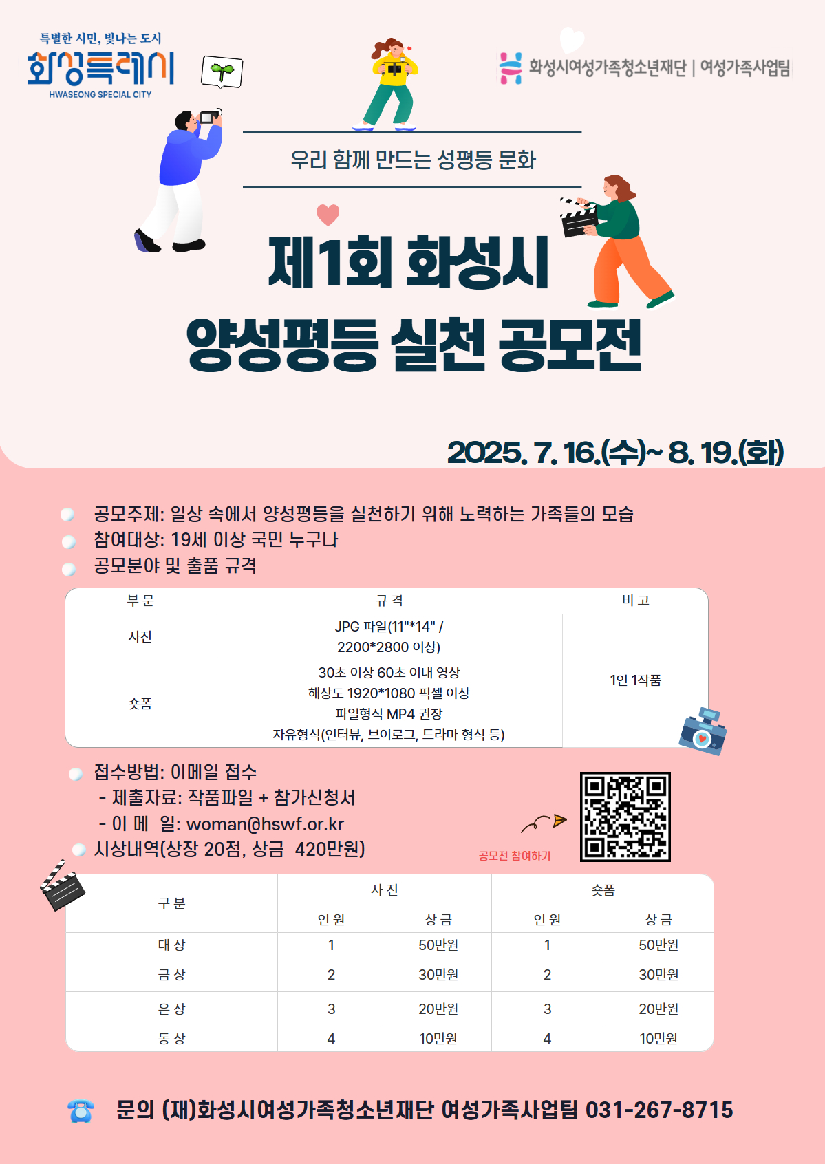 화성시여성비전센터, 화성시 ‘제1회 양성평등 실천 공모전’ 개최(2025.7.22.)
