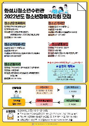 화성시청소년수련관, 2022년 청소년참여자치회 모집